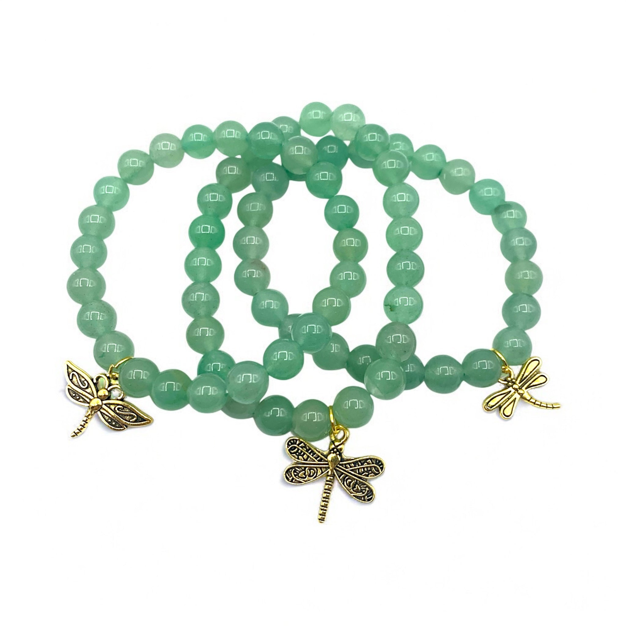Bracelet - Aventurine Green with Dragonfly Charm 8mm